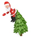 3D Santa Claus hanging from the top of a fir incredulously