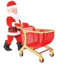 3D Santa Claus pushing a shopping cart Royalty Free Stock Photo