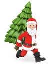 3D Santa Claus running with a fir tree on back