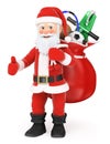 3D Santa Claus with a sack full of toys and thumb up Royalty Free Stock Photo