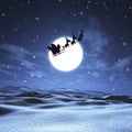 3D Santa and sleigh flying through a night sky Royalty Free Stock Photo