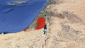 A 3D satellite image map of the earth showing the Palestinian Territories with Gaza Strip and West Bank highlighted in red. No Royalty Free Stock Photo