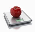 3d Scales and apple. Diet concept. Royalty Free Stock Photo