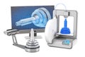 3d scanner, 3d printer and computer monitor, 3D rendering