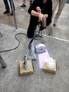 3D scanning. Working portable 3D scanner. Man scanning an object
