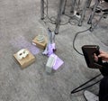 3D scanning. Working portable 3D scanner. Man scanning an object