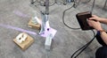3D scanning. Working portable 3D scanner. Man scanning an object