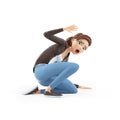 3d scared cartoon woman sitting on the floor Royalty Free Stock Photo