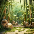 Cartoon Realism: 3d Bamboo Jungle With Asian-inspired Characters