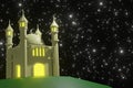 3D scene low poly mosque with starry sky background