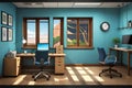 2d scene, office, point and click, cartoon style Ai generated