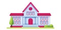 3D school building, vector cartoon public library academy exterior, kindergarten facade windows.