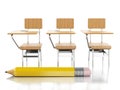 3d School chairs and pencil. Education concept. Royalty Free Stock Photo