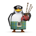 3d Scottish penguin with bagpipes