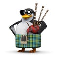 3d Scottish penguin plays the bagpipes Royalty Free Stock Photo