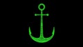 3D Sea anchor on black bg. Nautical concept. Advertising of shipyard, sea cruise, travel company, tourist voyage. For