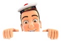 3d seaman hiding behind white wall Royalty Free Stock Photo