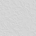 3d seamless embossed line art abstract trees, branches, leaves pattern with ornamental swirls on a gray background. Elegant