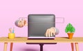 3d search bar with businessman hand pointing finger, magnifying glass, office room isolated on pink background. web search engine Royalty Free Stock Photo