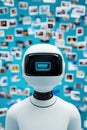 A 3D search engine robot curating a gallery of floating images and text, symbolizing personalized search results Royalty Free Stock Photo