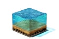 3d section of clean ocean water with bottom Royalty Free Stock Photo