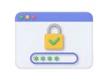 3D secure login window with padlock and password security Royalty Free Stock Photo