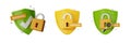 3D secure shield icon set, authentication lock password render kit, secret personal data protection.