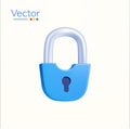 3d secured lock in minimal style, isolated on white background. Icons for security, safety, guard, lock, unlock, door