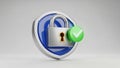 3D Security Lock Icon with Shield and Green Checkmark on White Background protection safety Royalty Free Stock Photo