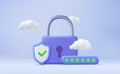 3d security shield lock check mark and cloud