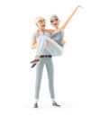 3d senior man carrying woman in his arms