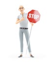 3d senior man pointing at stop sign