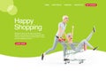 3d senior man pushing woman inside shopping cart web banner