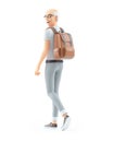3d senior man walking with backpack