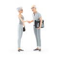 3d senior man and woman shaking hands