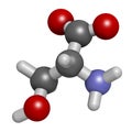 D-serine amino acid molecule. Enantiomer of L-serine. 3D rendering. Atoms are represented as spheres with conventional color