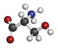 D-serine amino acid molecule. Enantiomer of L-serine. 3D rendering.