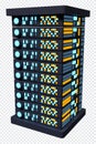 3D server. Network server room. 3D computer equipment. Storage database. Isometric server. 3D rendering