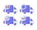 3D Set of Delivery truck and 24,7 icon. Express delivery, shipping, truck icon, quick move. Fast delivery concept