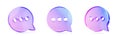 3d set of glass hologram round chat speech for message box or comment isolated render web icon. Crystal gradient text