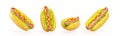 3d set of hotdog isolated on white background. Realistic render icons of street snack hot dog, traditional American fast Royalty Free Stock Photo