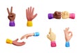 3D set of multiethnic hand gestures on white Royalty Free Stock Photo