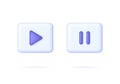 3D Set of Pause and Play buttons. Player concept button. Click, push the button, start, forward, record, stop audio.