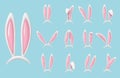 3d set of realistic isolated Easter bunny ears. Render collection of white hare plastic ears. Royalty Free Stock Photo