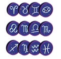 3d Set Zodiac sign Icons, Astrological signs in a round blue shape, with constellations on the background of each zodiac Royalty Free Stock Photo