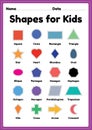 2d shapes for kids printable sheet for preschool and kindergarten children to learn basic symbols for education