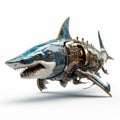 Caterpillar 3d Shark: A Stunning Mechanical Shark With Teeth On White Background