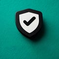 3D shield with checkmark symbol on a teal background. Royalty Free Stock Photo
