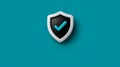 3D shield with checkmark on teal background symbolizing security. Royalty Free Stock Photo