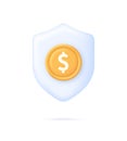 3D Shield with dollar icon. Safe payment of money, money guarantee, financial savings and money exchange